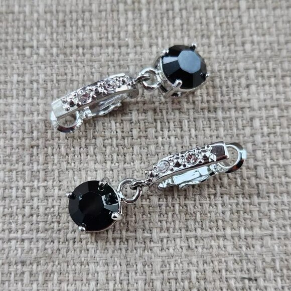 Women Earrings made with Swarovski Elements Black/Silver Tone Jewelry New - Picture 9 of 12